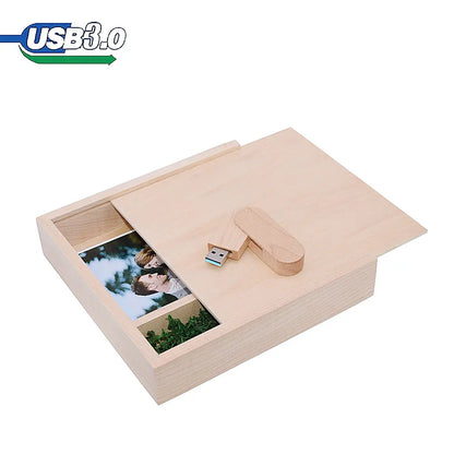 Wooden USB 3.0 Flash Drive 128GB with Box - Creative Photography, Wedding Gift, Memory Stick, 64GB Pen Drive, Ideal for Albums and Data Storage