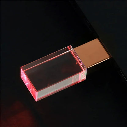 64 gb Crystal USB Flash Drive 64GB Blue LED Pen Drive Silver Gloden Memory Stick Creative Gift U Disk Green LED Pendrive