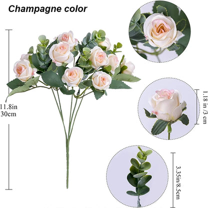 Artificial Rose Bouquet with Eucalyptus, 11 Heads, Plastic Material for Weddings, Home and Table Decor, Indoor Floral Arrangement, Ideal for Birthdays and Celebrations