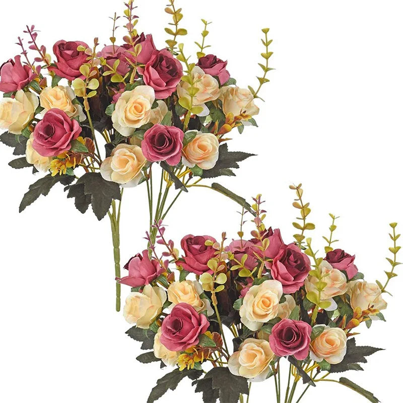 silk rose artificial flower bouquet - 12 head bunch for home decor, indoor garden, wedding, anniversary, party and event decoration, elegant fake floral arrangement