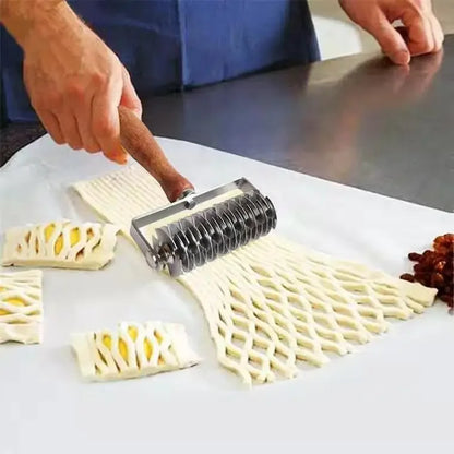B09698K8LZ Kitchen Stainless Steel Lattice Cutter Roller Pastry Bread Pizza Wheel Pie Dough  DIY Bakeware Cooking Tools