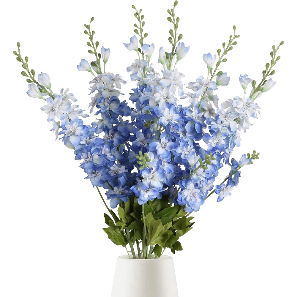 artificial flowers blue delphinium long stem larkspur for wedding centrepieces arrangements, silk flower branch for vase, home decor, party decorations