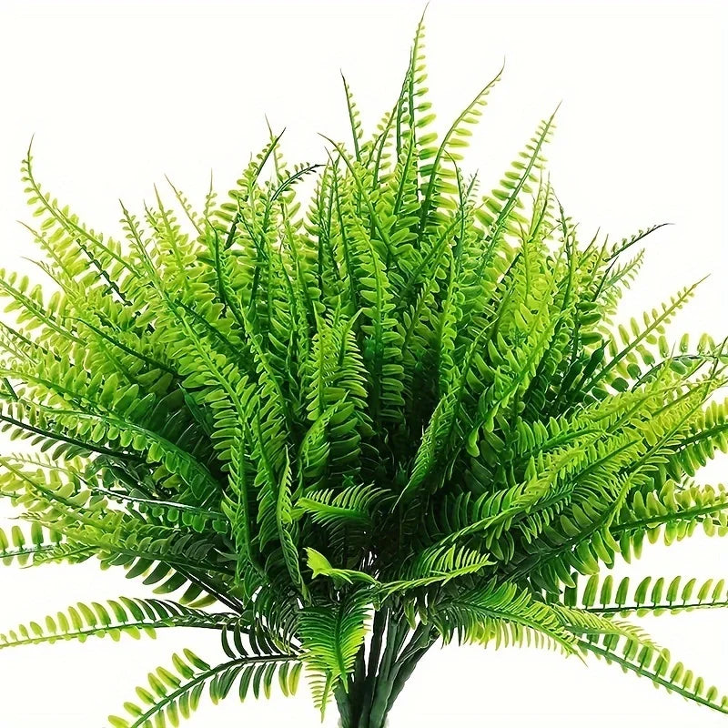 4 pack uv resistant artificial boston ferns | plastic faux shrubs for outdoor & indoor décor | greenery for home, garden, yard, office, desktop display or exhibition