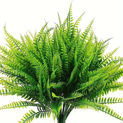 4 Pack UV Resistant Artificial Boston Ferns | Plastic Faux Shrubs for Outdoor & Indoor Décor | Greenery for Home, Garden, Yard, Office, Desktop Display or Exhibition