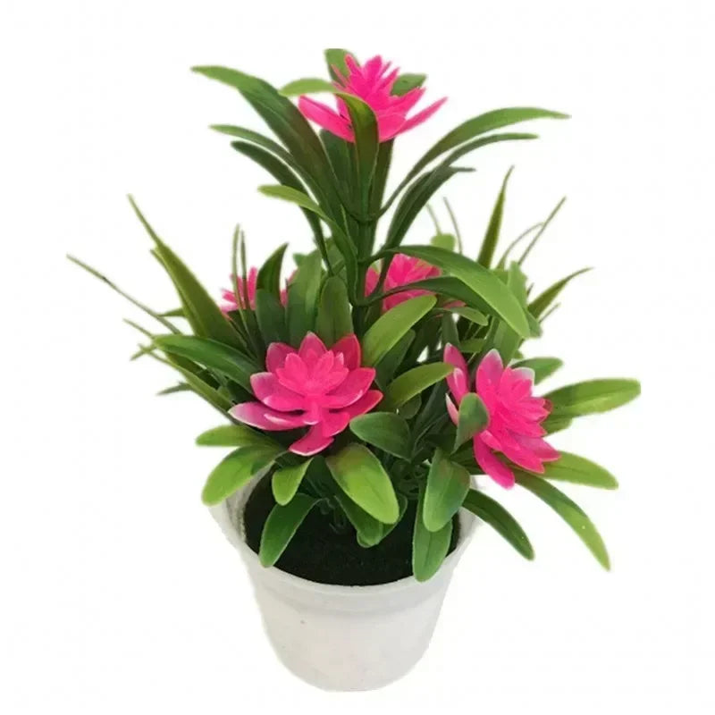 vibrant artificial bonsai with multicolour flowers | plastic decor for home, office, garden display | red, purple, pink, orange, yellow | 13x18cm table ornament