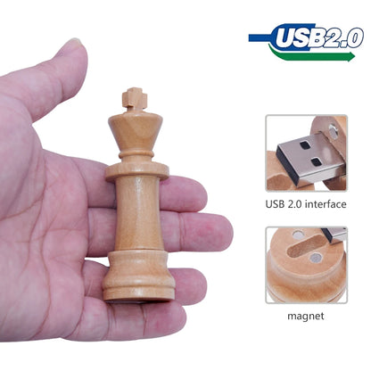 Chess-Themed USB Flash Drive 4GB to 128GB, Wooden Design, USB 2.0 Memory Stick for Business, Photography, Gifts, Wedding, Compatible with Windows Computers