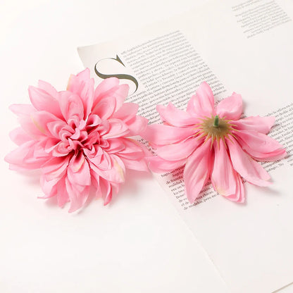 Artificial Silk Dahlia Flower Heads 5-Pack - Home, Wedding, Party Decoration, Indoor Faux Floral Accessories for Anniversaries, Birthdays, Bridal Showers