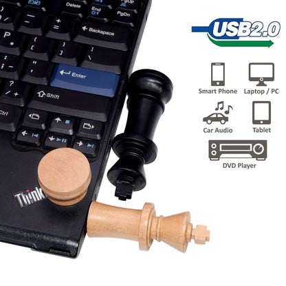Chess-Themed USB Flash Drive 4GB to 128GB, Wooden Design, USB 2.0 Memory Stick for Business, Photography, Gifts, Wedding, Compatible with Windows Computers