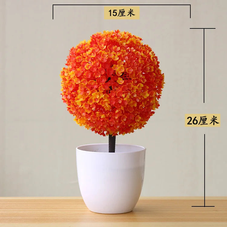 artificial bonsai tree decorative plant, plastic fake flowers with pot, desktop ornament for home, office, hotel, garden, anniversary, and exhibition use