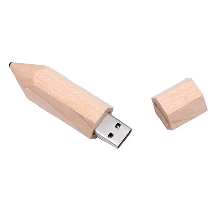 Wooden Pencil USB Flash Drive Maple Wood Memory Stick 64GB/32GB/16GB/8GB/4GB - Creative Storage for Laptop, PC, TV - USB 2.0 Portable Data Storage Device
