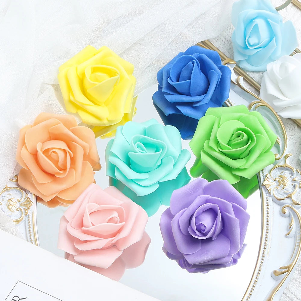 artificial rose flower heads 7cm | wedding party home decor | garden diy crafts | 10/20/50 pack | anniversary birthday housewarming event decoration