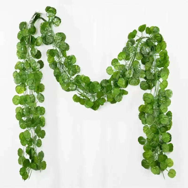 artificial green ivy leaf garland 2.1m, silk rattan hanging vine for wall decor, home and garden decoration, wedding party, outdoor exhibition, diy fake wreath leaves