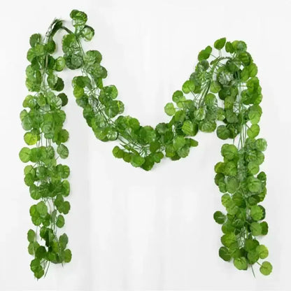 Artificial Green Ivy Leaf Garland 2.1M, Silk Rattan Hanging Vine for Wall Decor, Home and Garden Decoration, Wedding Party, Outdoor Exhibition, DIY Fake Wreath Leaves