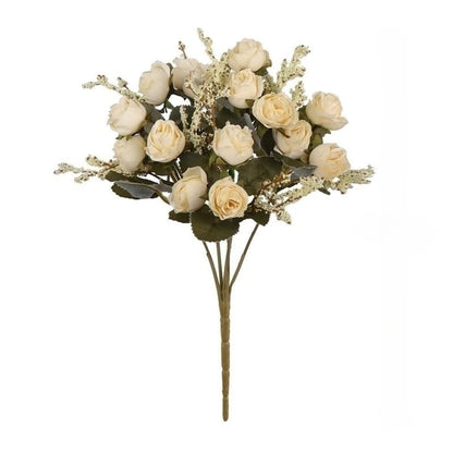 Artificial Silk Rose Flower Bouquet, 15 Heads, Champagne Blue, Handmade Fabric, Perfect for Weddings, Parties, Anniversaries, Birthdays, Bridal Showers, Indoor Home Décor