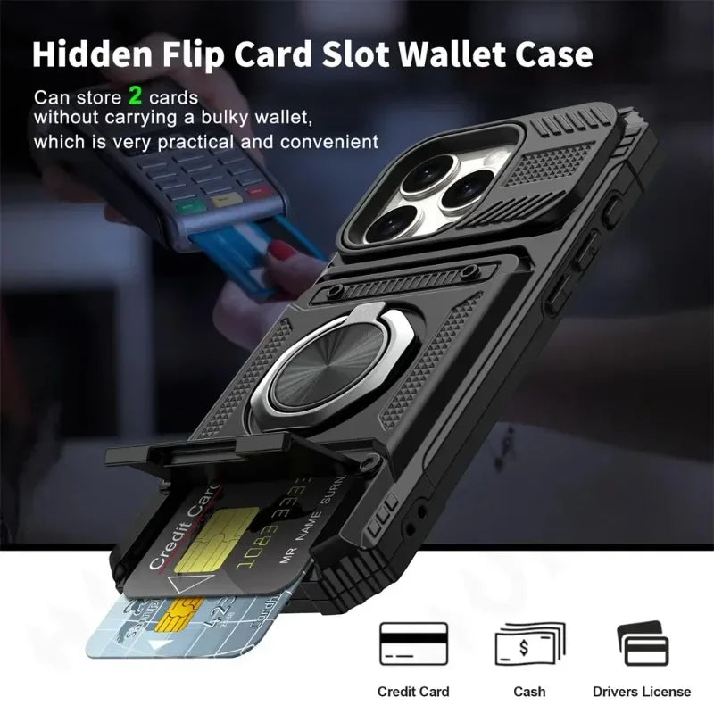 case for iphone 16 15 14 13 12 11 pro max xs xr 8 7 plus magnetic rotated ring kickstand heavy duty drop protection wallet cover