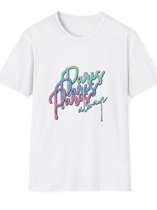 Paris Always Pastel Gradient Graphic T-Shirt, 100% Cotton Short Sleeve White Tee, Women Casual Shirt