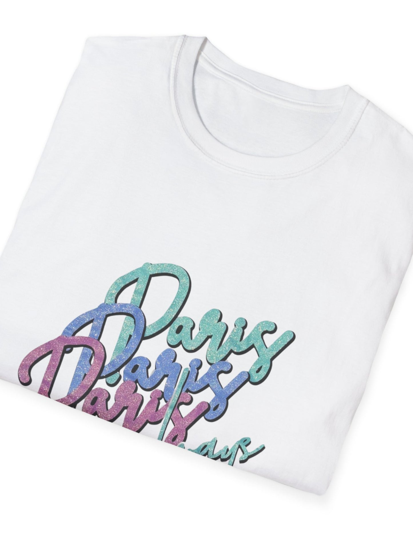 paris always pastel gradient graphic t-shirt, 100% cotton short sleeve white tee, women casual shirt