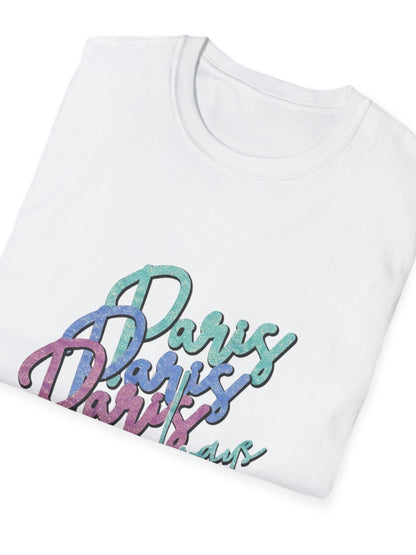 Paris Always Pastel Gradient Graphic T-Shirt, 100% Cotton Short Sleeve White Tee, Women Casual Shirt