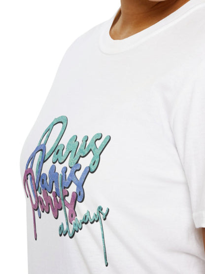 Paris Always Pastel Gradient Graphic T-Shirt, 100% Cotton Short Sleeve White Tee, Women Casual Shirt