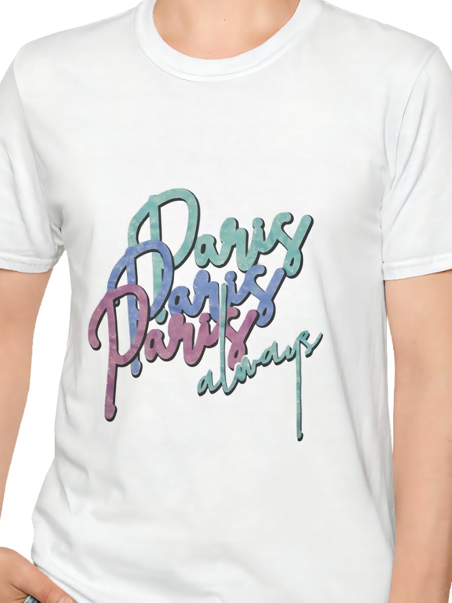paris always pastel gradient graphic t-shirt, 100% cotton short sleeve white tee, women casual shirt