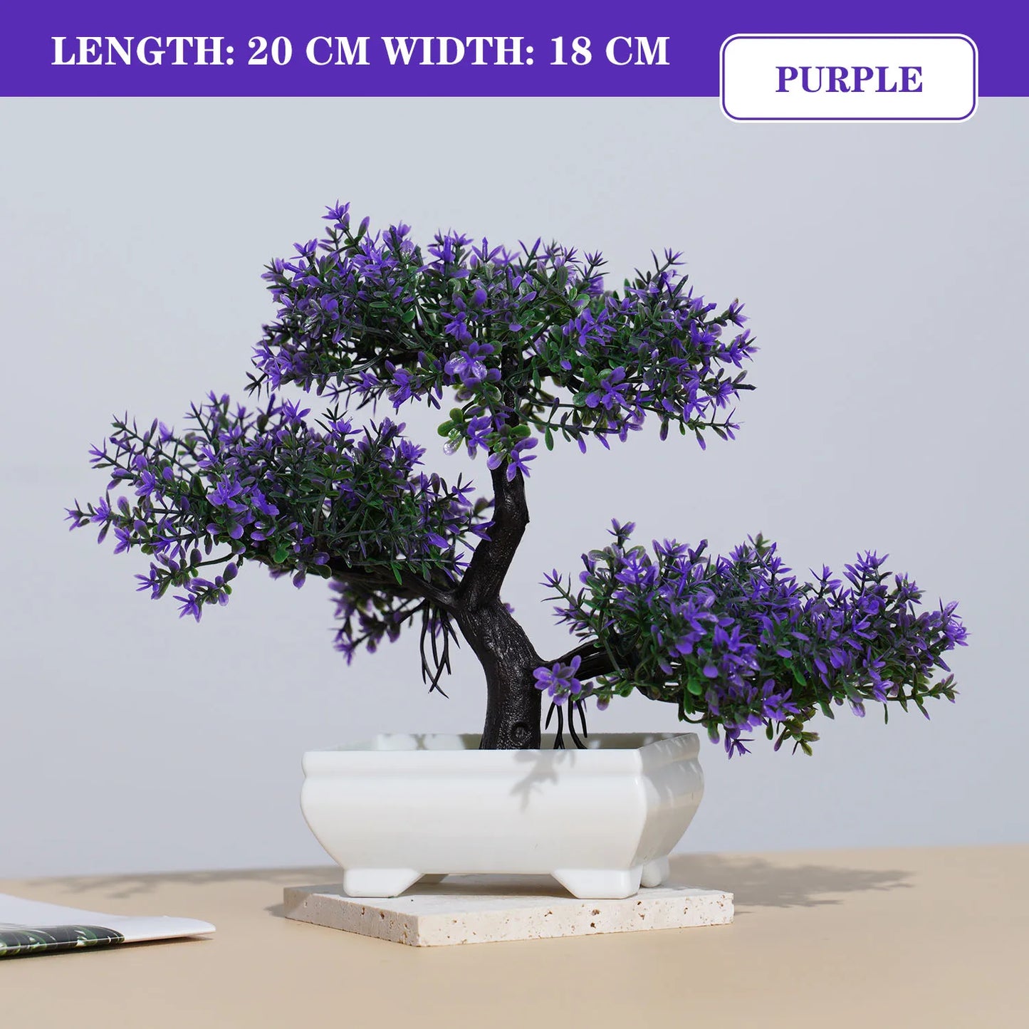 artificial bonsai tree with pot, small fake plant for table decor, plastic potted ornament for home office hotel garden decoration, outdoor use