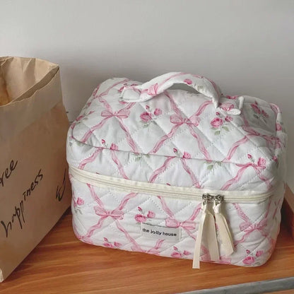 B0CL3BT4GL 1pcs Cotton Blue Flower Women Cosmetic Bag Fabric Storage Bags Small Big Capacity Travel Organzier Pouch Women Makeup Case