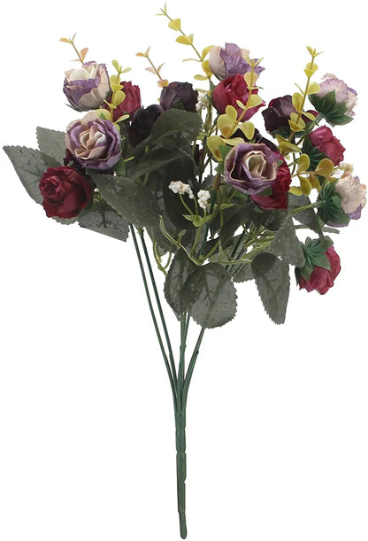 Artificial Silk Rose Bouquet 7 Branches 21 Heads for Wedding Bridal Shower Birthday Party Home Office Indoor Decoration Pink Red Purple Wine