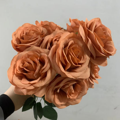 Artificial Roses Bouquet, Silk Flowers for Home Decor, Wedding, Anniversaries, Coffee Brown, Indoor Events, Elegant Floral Arrangement, Perfect Gift for Special Occasions