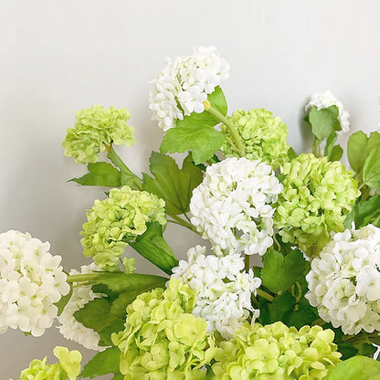 Artificial Flowers Real Touch Hydrangea Branch, 3 Heads with Green Leaves, Silk Decoration for Wedding, Home, Room, Anniversaries, Indoor Event Decor, Elegant Floral Arrangement