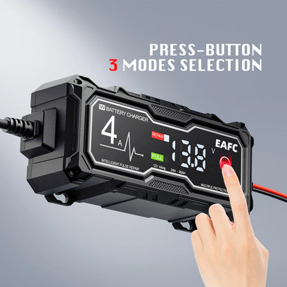 B0DPHWRGGL EAFC 12V 4A Car MotorcycleBattery Charger LCD Display  Intelligent Chargers Multiple protection Pulse Repair AGM BatteryCharger