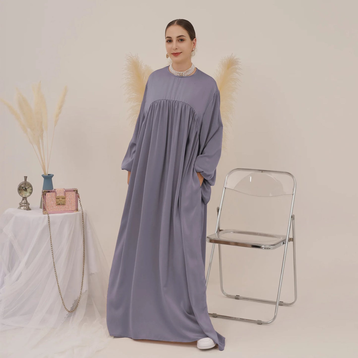 modest loose muslim dress abaya eid ramadan elegant with pocket for women, comfortable fit, stylish design, perfect for prayer and daily wear, various colors available