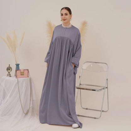 Modest Loose Muslim Dress Abaya Eid Ramadan Elegant With Pocket for Women, Comfortable Fit, Stylish Design, Perfect for Prayer and Daily Wear, Various Colors Available