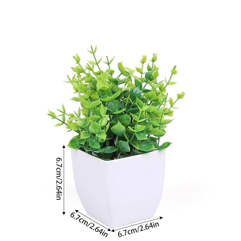 artificial eucalyptus bonsai plant, green decorative mini potted tree, indoor home décor, garden, bedroom, office display, plastic fake plant for tabletop arrangement
