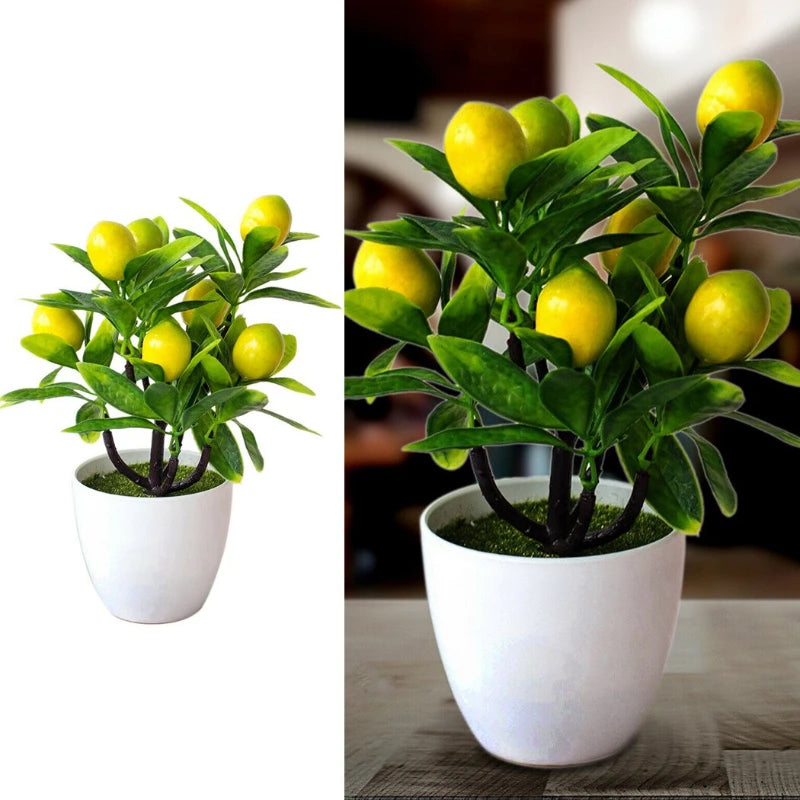 artificial lemon bonsai potted plant - 18cm decorative fake tree for home, living room, bridal shower, exhibition, outdoor use, realistic plastic foliage, easy care