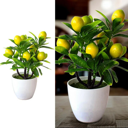 Artificial Lemon Bonsai Potted Plant - 18cm Decorative Fake Tree for Home, Living Room, Bridal Shower, Exhibition, Outdoor Use, Realistic Plastic Foliage, Easy Care