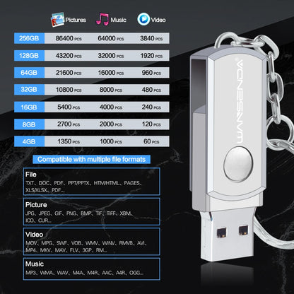 USB 3.0 Flash Drive, Metal Memory Stick, Keychain Pen Drive, Rotating Design, 16GB, 32GB, 64GB, 128GB, 256GB Storage Options, High-Speed Data Transfer