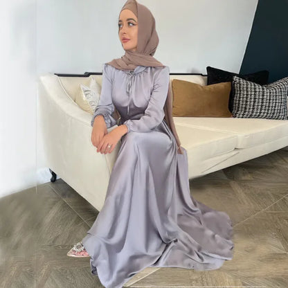 Muslim Women Abaya Luxury Dubai Turkey Evening Dresses Satin Robe Arabic Long Dress for Women - Stylish & Elegant Traditional Fashion