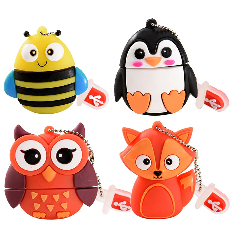 cartoon animal usb flash drive - 16gb/32gb/64gb silicone storage - fun penguin, cat, owl, lion, dinosaur designs - usb 2.0 external memory stick for kids and adults