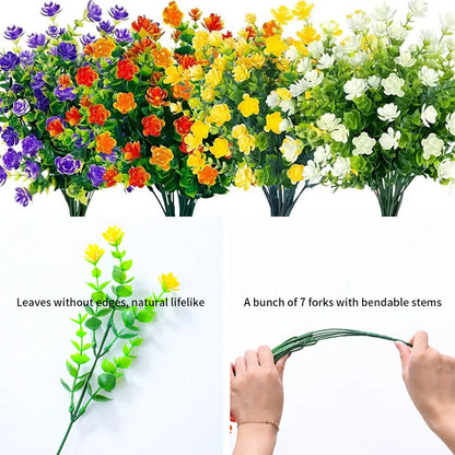 Artificial Flowers UV Resistant for Outdoor Decor, Wedding, Garden, Kitchen, Office, Indoor Decoration, Plastic Greenery Shrubs, Realistic Fake Flower Arrangement