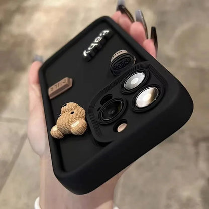 3D Cute Bear Cartoon Silicone Case for iPhone 14/15/16 Plus, Pro, Max - Soft TPU, Anti-Scratch, Lightweight Cover