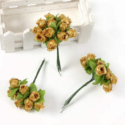 Artificial Mini Rose Flower Bundle, Silk Bouquet for Home Decor, Wedding Decoration, Crafting and Gift Accessories, 12 Pieces, Elegant Floral Display for Indoor Use