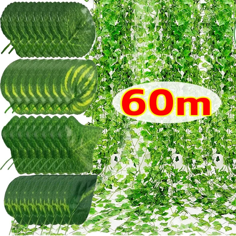 artificial green ivy garland - plastic vines for bedroom, wall decor, weddings, parties, christmas & halloween - indoor/outdoor decorative plant for home & events