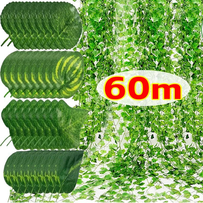 Artificial Green Ivy Garland - Plastic Vines for Bedroom, Wall Decor, Weddings, Parties, Christmas & Halloween - Indoor/Outdoor Decorative Plant for Home & Events