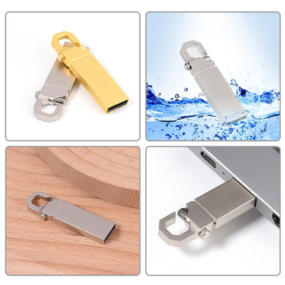 Waterproof Metal USB 2.0 Flash Drive 128GB Portable Memory Stick 64GB 100% Real Capacity Pen Drive 32GB High Speed U Disk 16GB Shatterproof USB Memory Stick