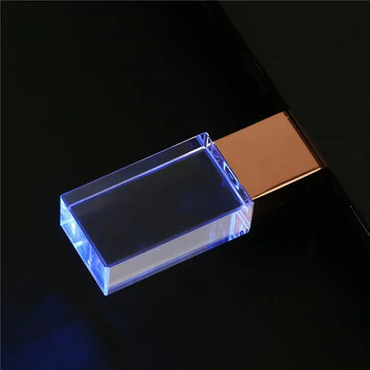 64 gb Crystal USB Flash Drive 64GB Blue LED Pen Drive Silver Gloden Memory Stick Creative Gift U Disk Green LED Pendrive