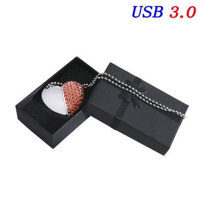 USB 3.0 Metal Diamond Crystal Heart Pink Box USB Flash Drive 16GB 32GB 64GB 128GB Memory Stick Thumb Drive Creative Gift U Disk