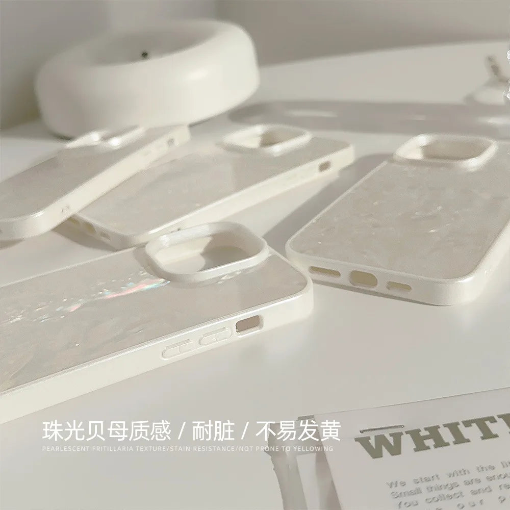 luxury shell pattern hard pc phone case for iphone 14/15/16 plus, pro, max – soft shockproof silicone bumper, anti-fingerprint, dustproof