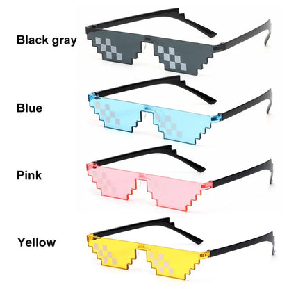 NEW Mosaic Sunglasses Trick Toy Thug Life Glasses Cool Jokes Pixel Black Rimless Shades for Adults and Kids Retro Gamer Style Fun Eyewear