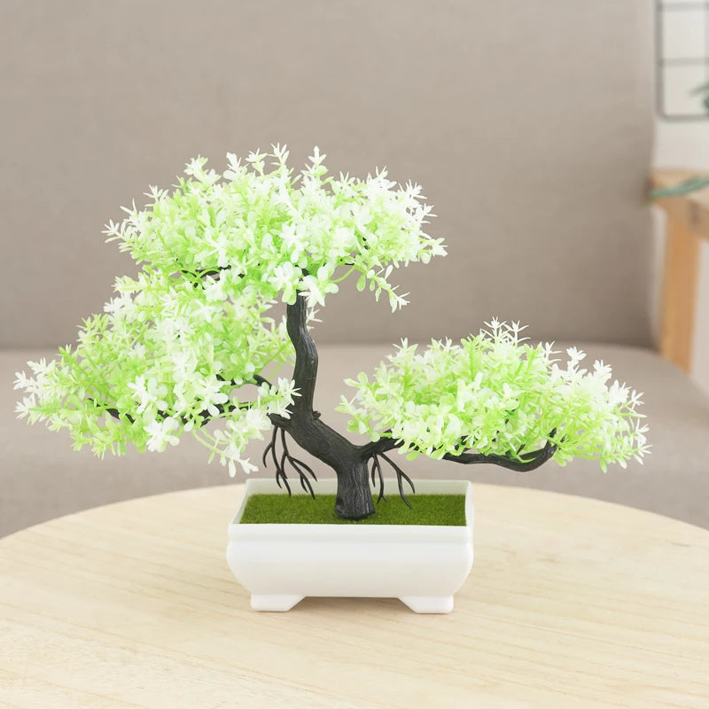 artificial bonsai tree decor, small plastic potted plant for home and office, fake plant desktop ornament, ideal for bridal showers, gardens, and outdoor exhibits