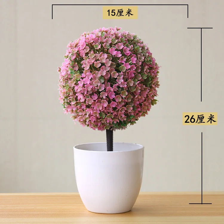 artificial bonsai tree decorative plant, plastic fake flowers with pot, desktop ornament for home, office, hotel, garden, anniversary, and exhibition use